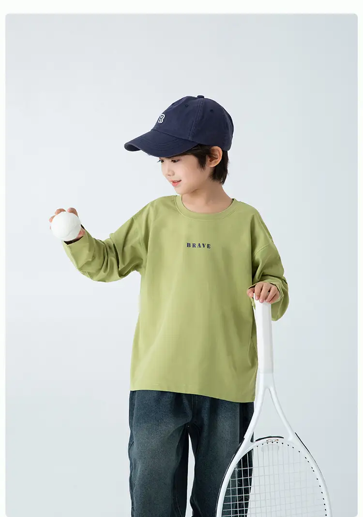 Kids Baseball T-Shirt Green Long Sleeve Korean Style — feature 15