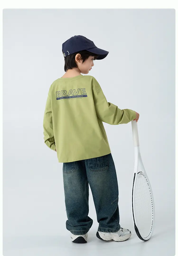Kids Baseball T-Shirt Green Long Sleeve Korean Style — feature 16