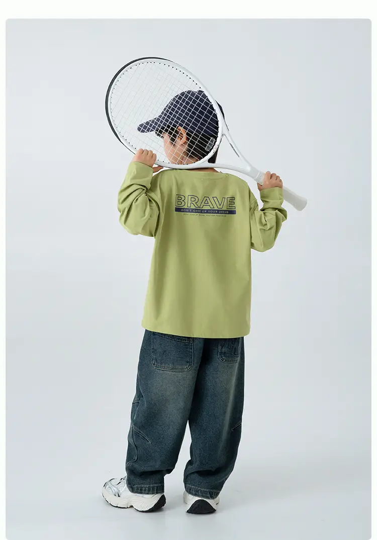 Kids Baseball T-Shirt Green Long Sleeve Korean Style — feature 17