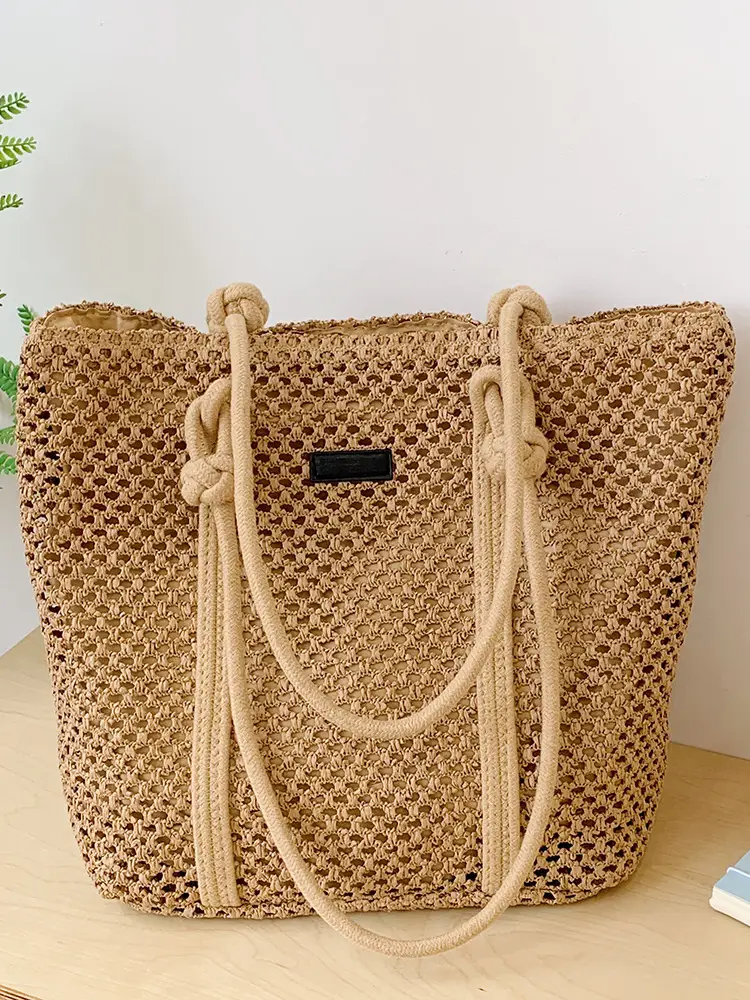 Women Woven Shoulder Tote Bag Seaside Vacation Large Capacity - Image 5