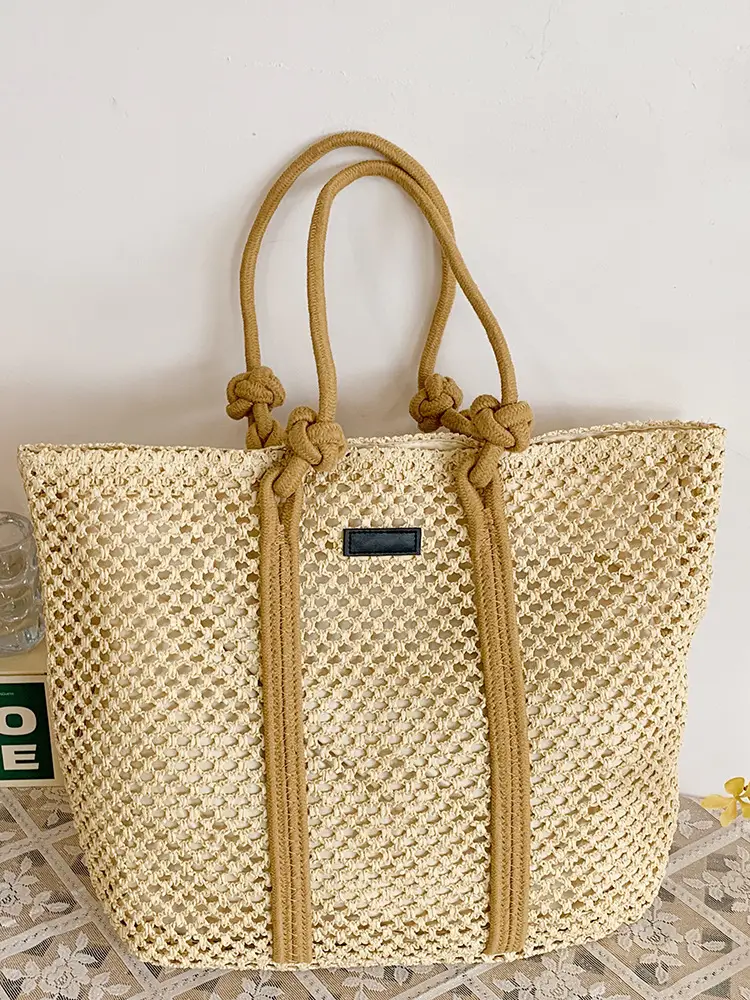 Women Woven Shoulder Tote Bag Seaside Vacation Large Capacity - Image 6
