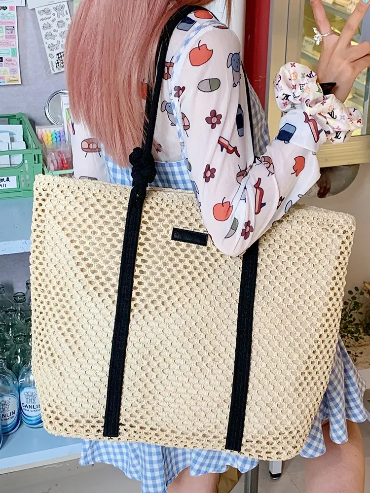 Women Woven Shoulder Tote Bag Seaside Vacation Large Capacity - Image 7