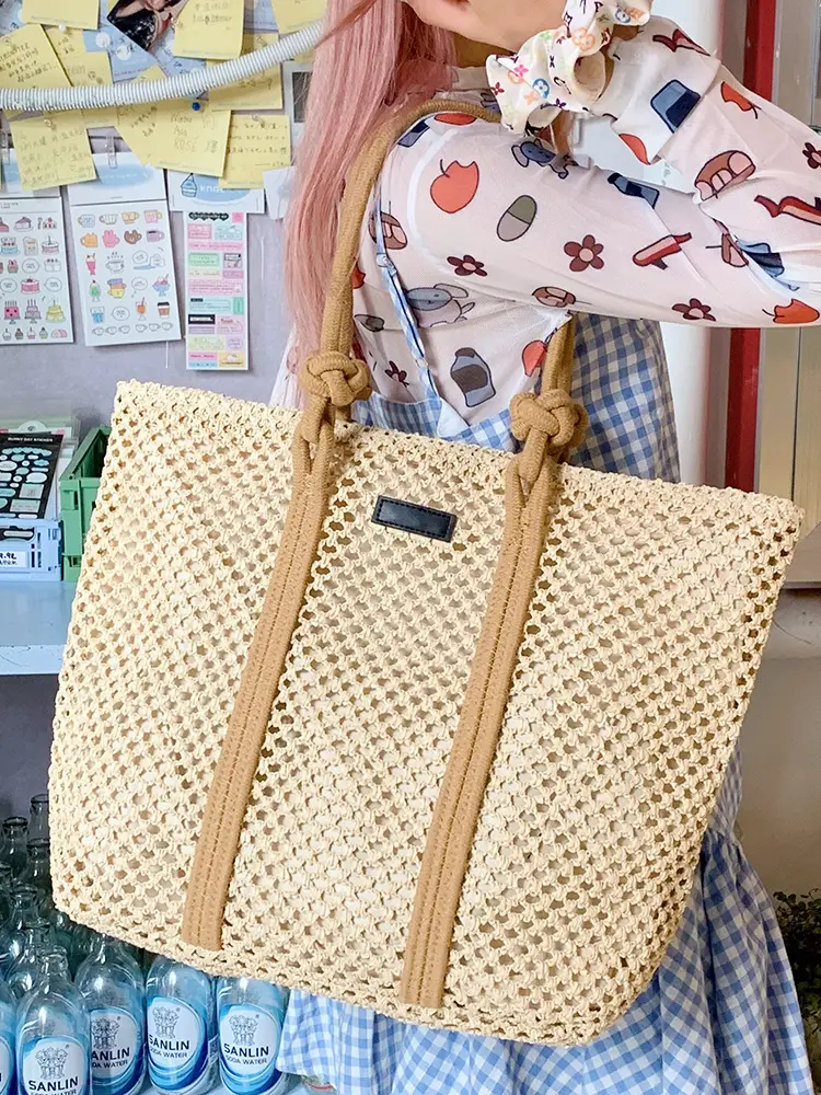 Women Woven Shoulder Tote Bag Seaside Vacation Large Capacity - Image 8