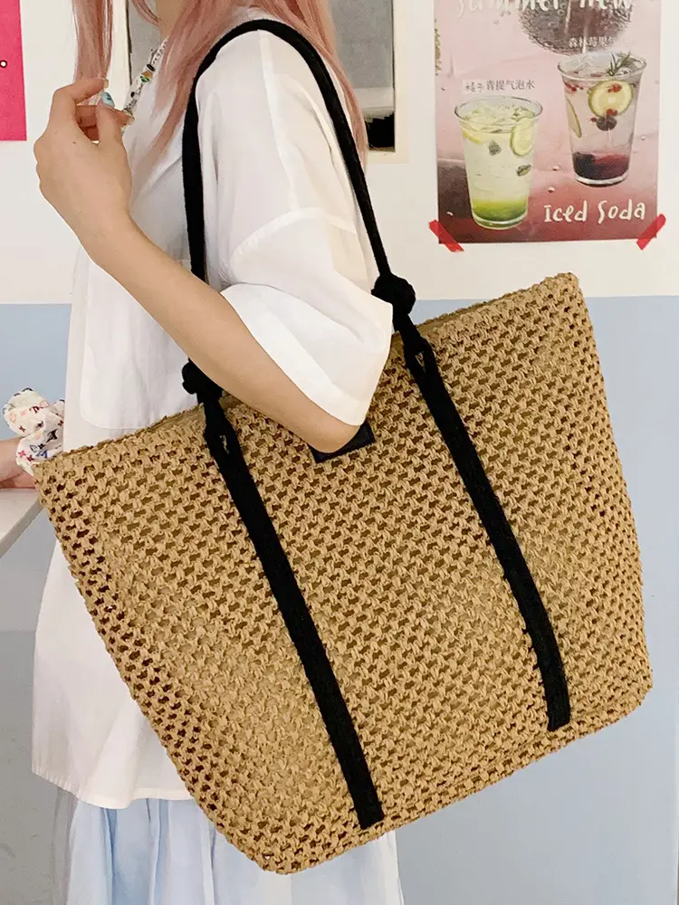 Women Woven Shoulder Tote Bag Seaside Vacation Large Capacity - Image 9