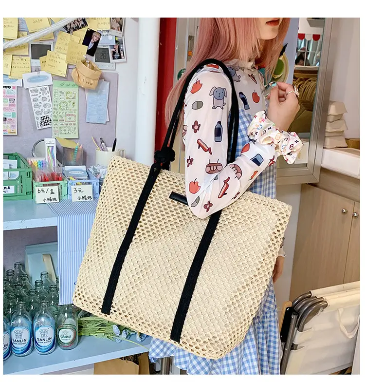 Women Woven Shoulder Tote Bag Seaside Vacation Large Capacity — feature 16
