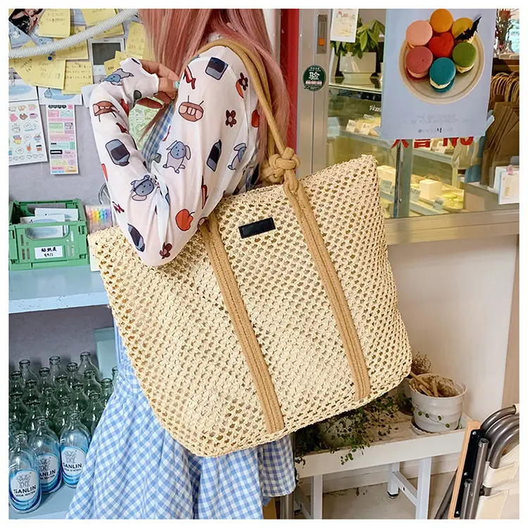Women Woven Shoulder Tote Bag Seaside Vacation Large Capacity — feature 18