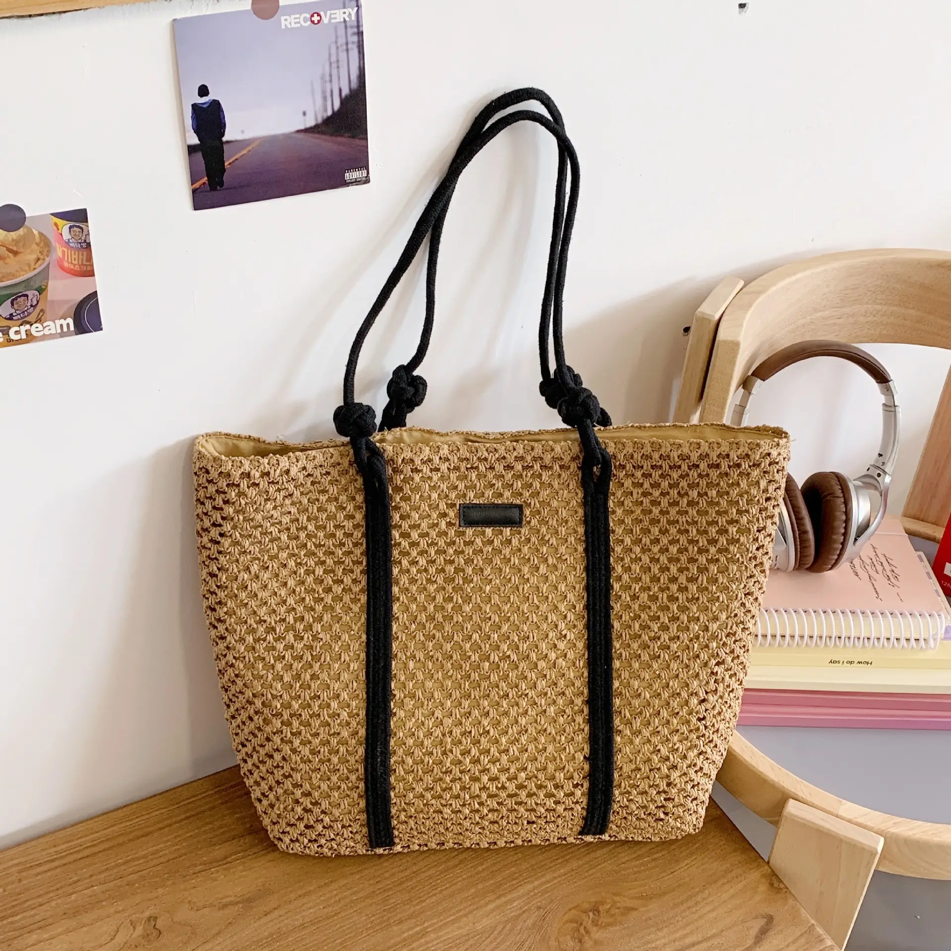 Women Woven Shoulder Tote Bag Seaside Vacation Large Capacity — feature 22