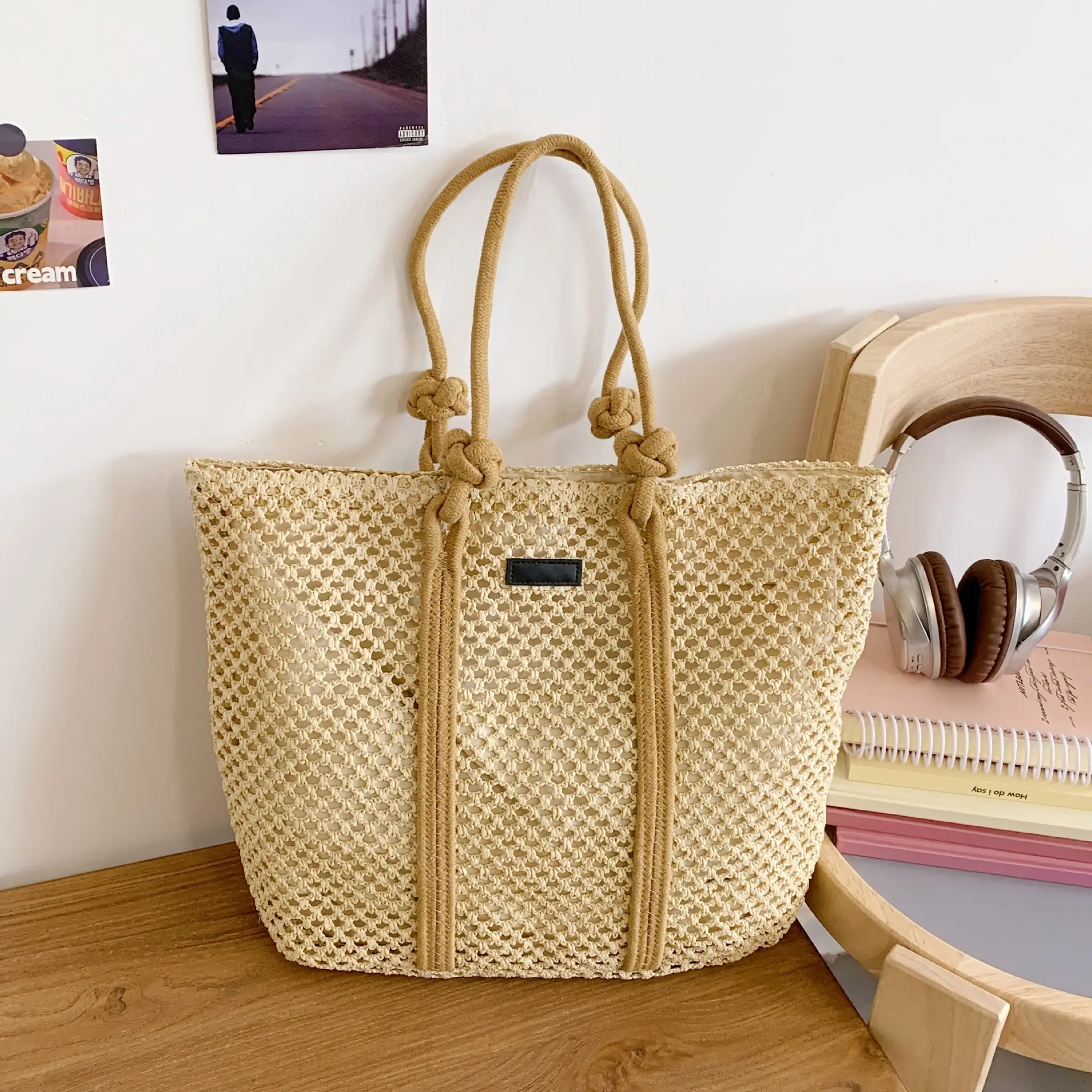 Women Woven Shoulder Tote Bag Seaside Vacation Large Capacity — feature 25
