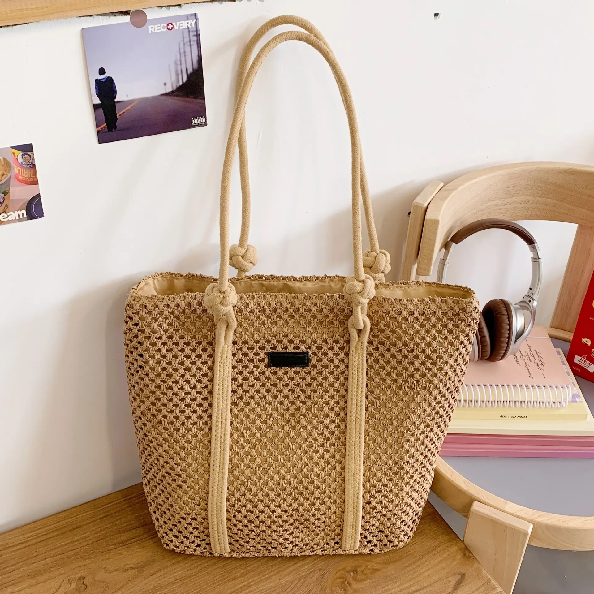 Women Woven Shoulder Tote Bag Seaside Vacation Large Capacity - Image 4