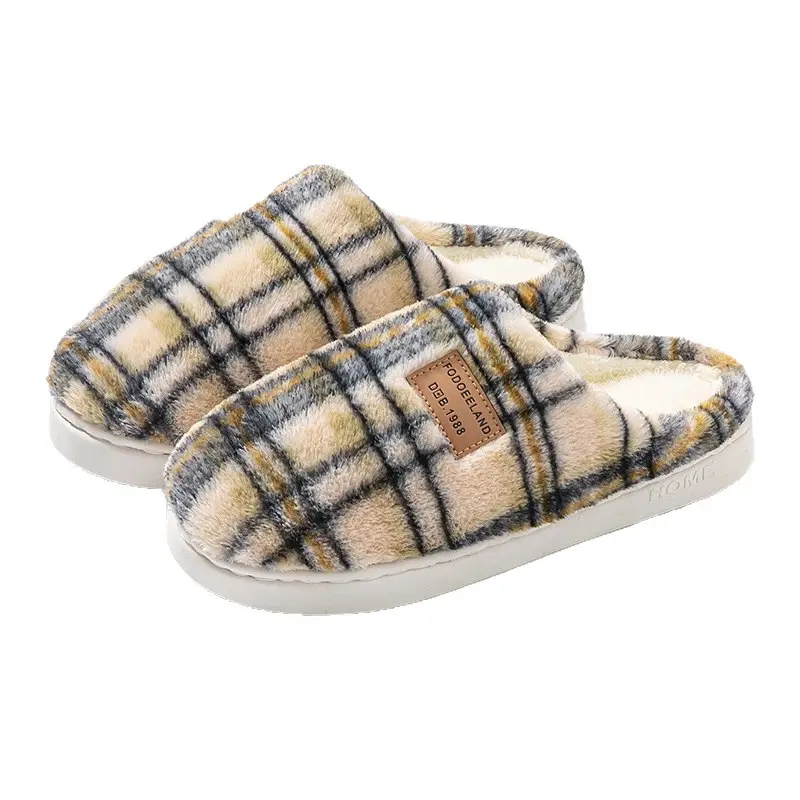 New Autumn and Winter Cotton Slippers for Women, Winter Home Indoor Furry Slippers, Thickened Warm Retro Plaid Cotton Slippers - Image 10