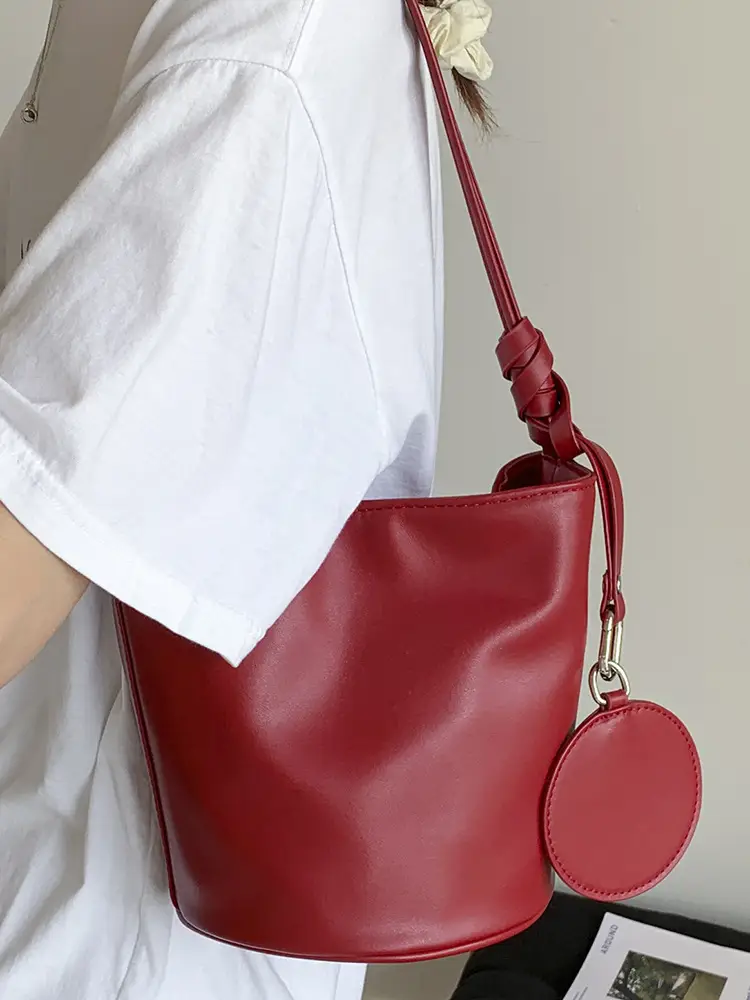 Women's White Cylindrical Leather Shoulder Bag