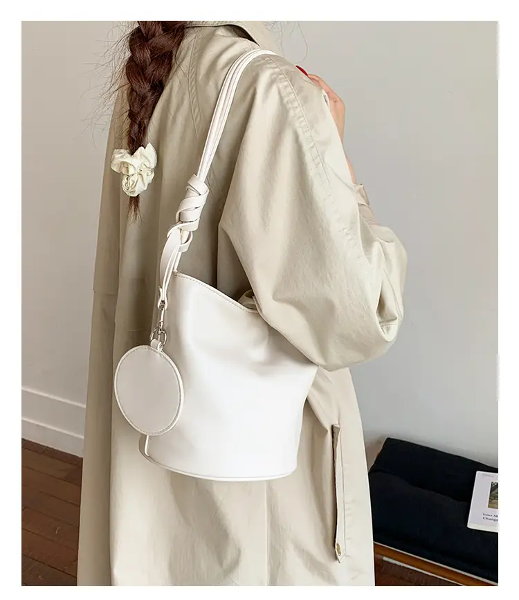 Women's White Cylindrical Leather Shoulder Bag — feature 17