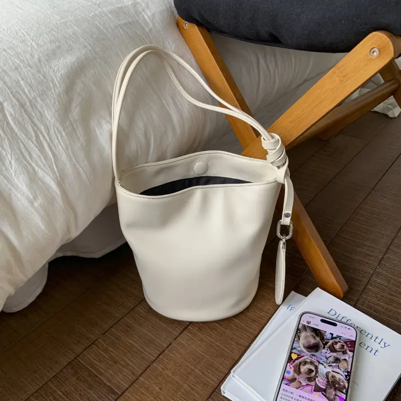 Women's White Cylindrical Leather Shoulder Bag — feature 24