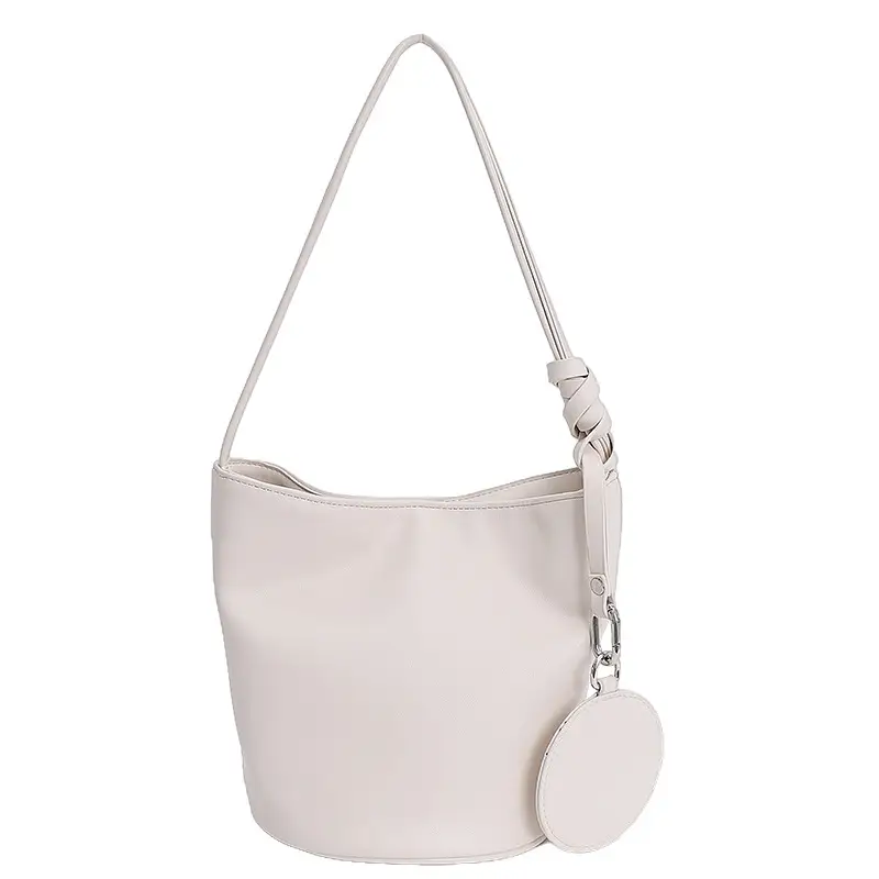 Women's White Cylindrical Leather Shoulder Bag