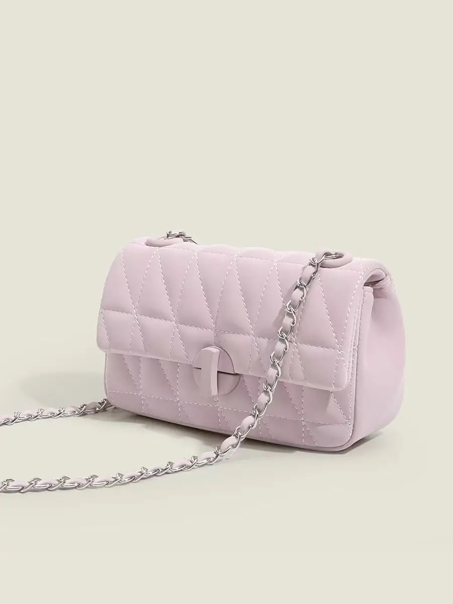 Pink Quilted Chain Crossbody Bag for Women - Image 5