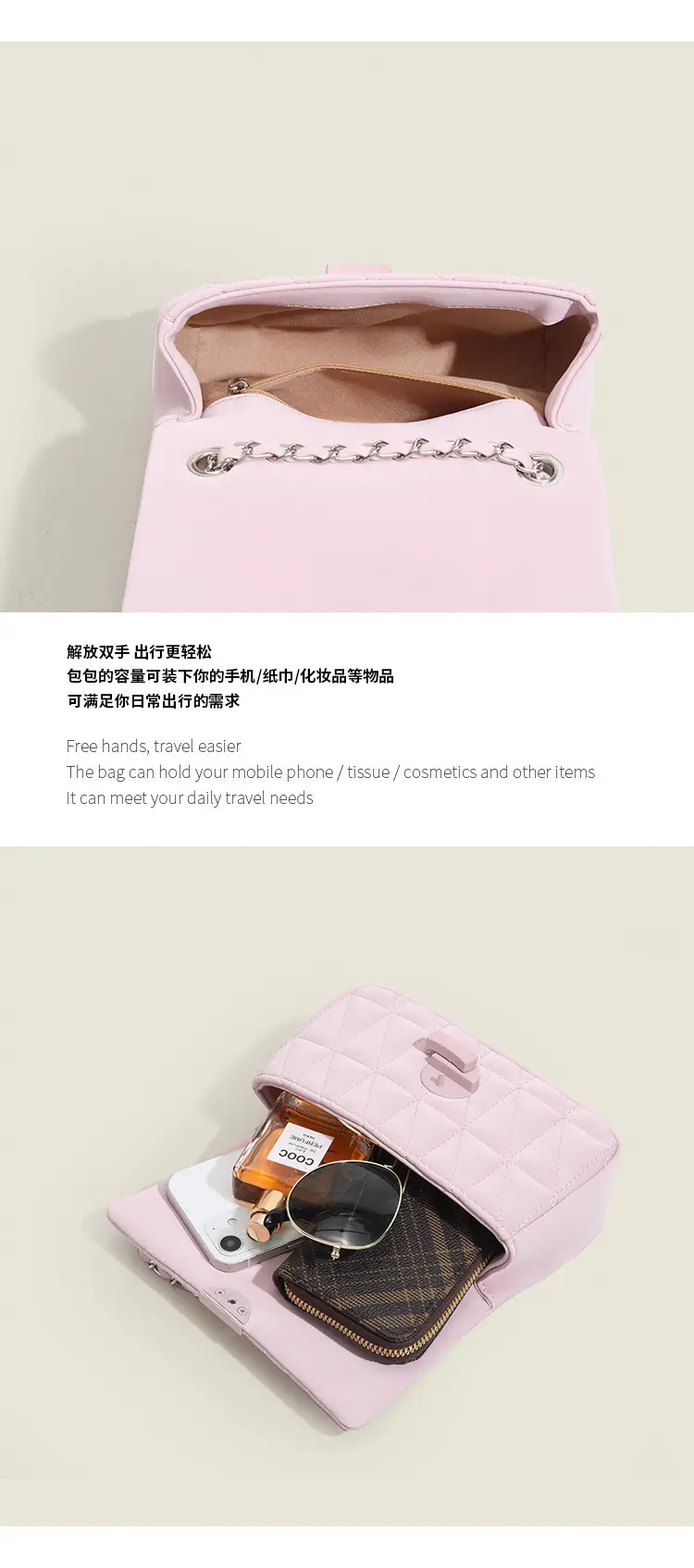 Pink Quilted Chain Crossbody Bag for Women — feature 4