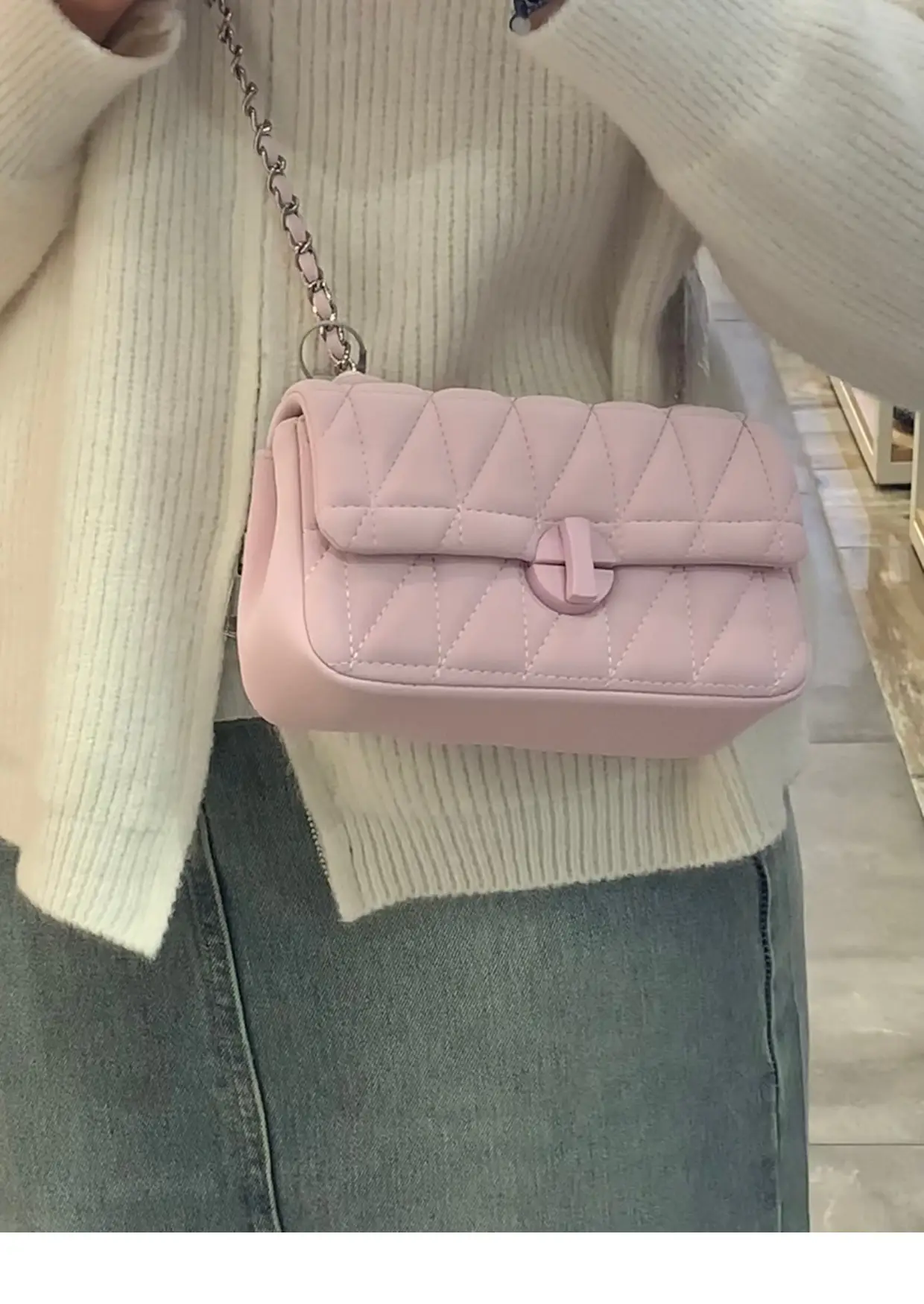 Pink Quilted Chain Crossbody Bag for Women — feature 6