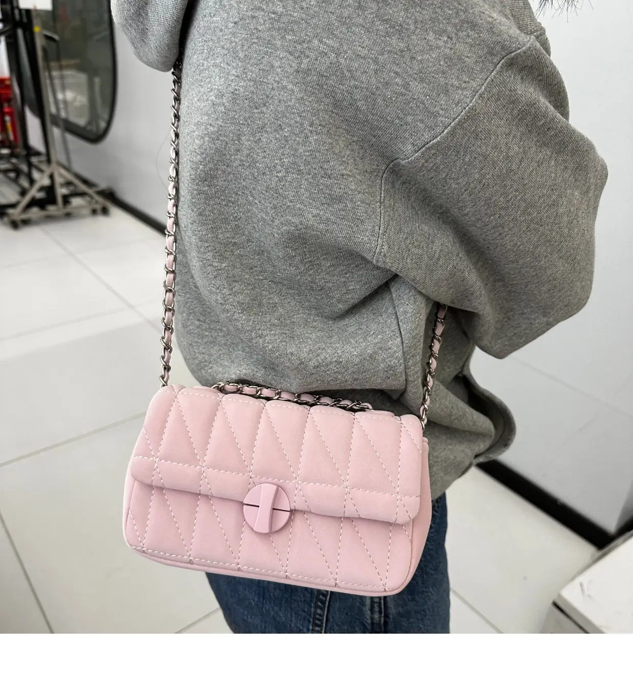 Pink Quilted Chain Crossbody Bag for Women — feature 8