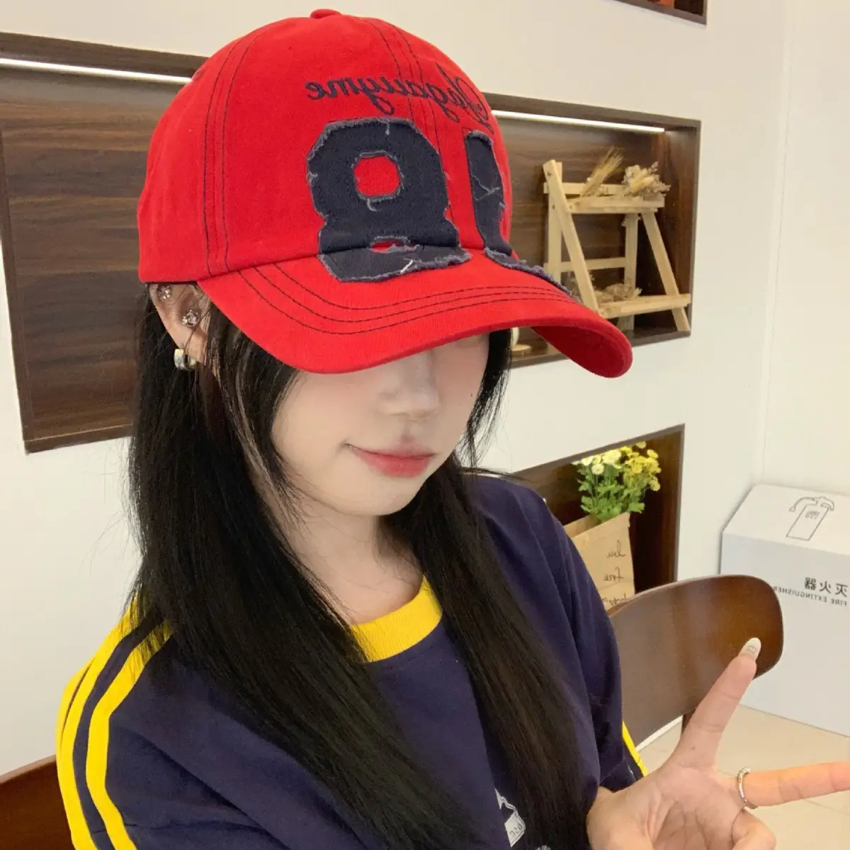 Red Letter Embroidered Women's Cap Vintage Style