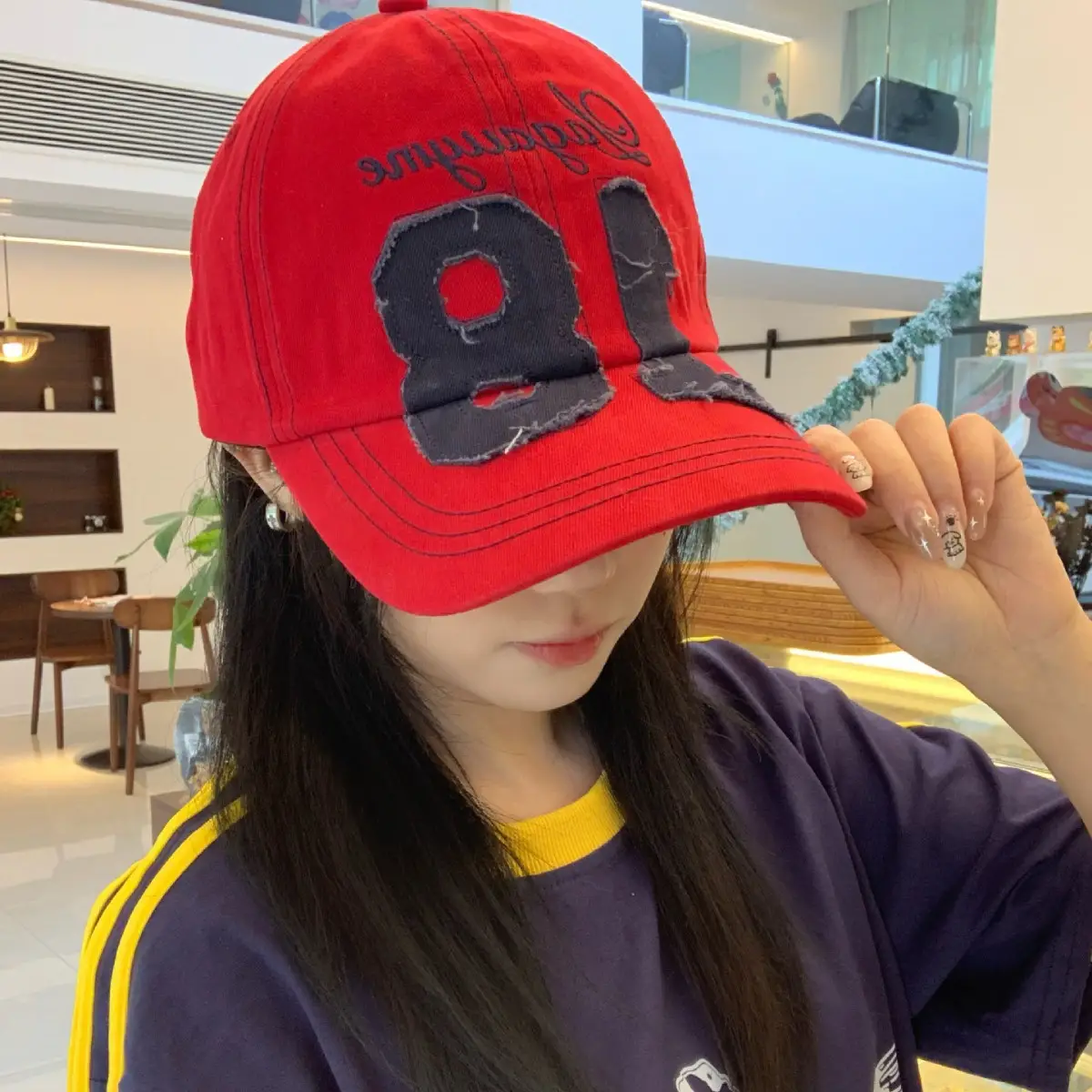 Red Letter Embroidered Women's Cap Vintage Style