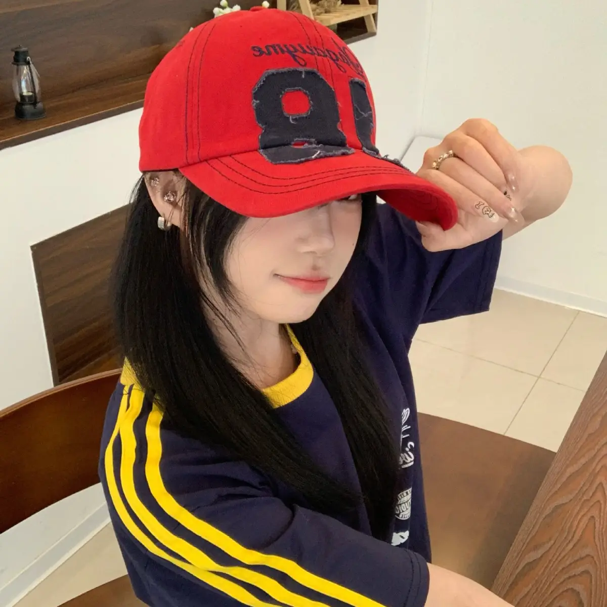 Red Letter Embroidered Women's Cap Vintage Style