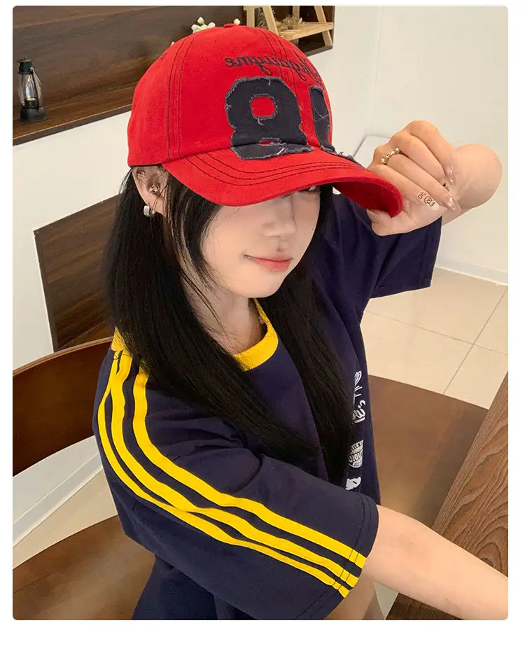 Red Letter Embroidered Women's Cap Vintage Style — feature 10