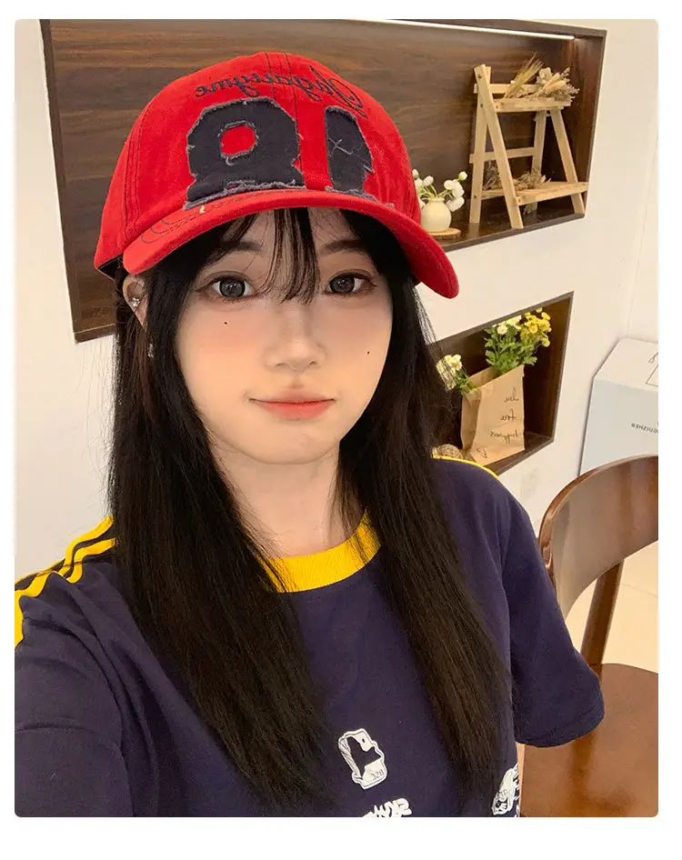 Red Letter Embroidered Women's Cap Vintage Style — feature 12