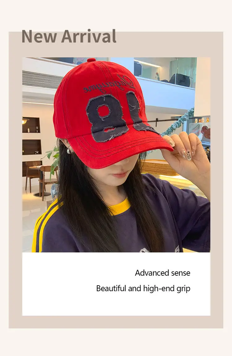 Red Letter Embroidered Women's Cap Vintage Style — feature 4