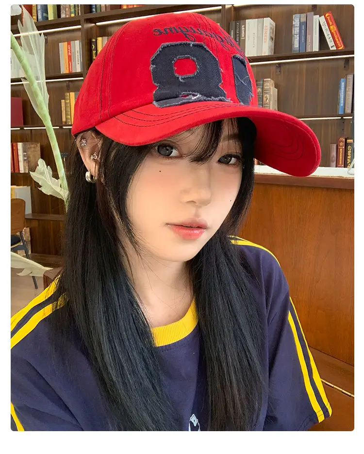 Red Letter Embroidered Women's Cap Vintage Style — feature 8