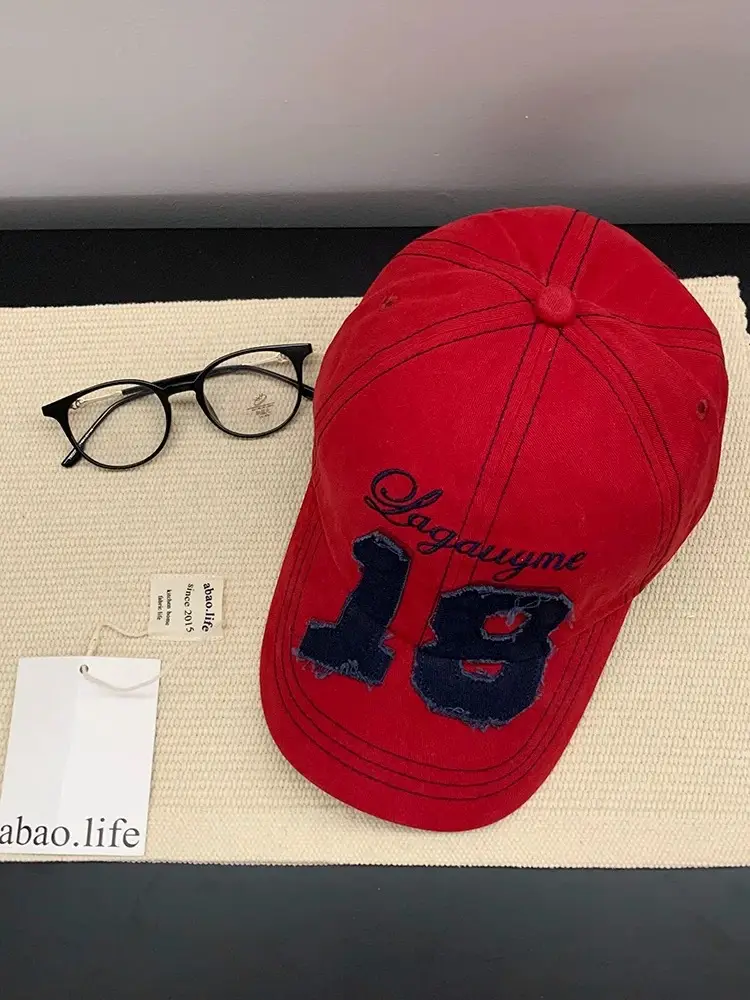 Red Letter Embroidered Women's Cap Vintage Style