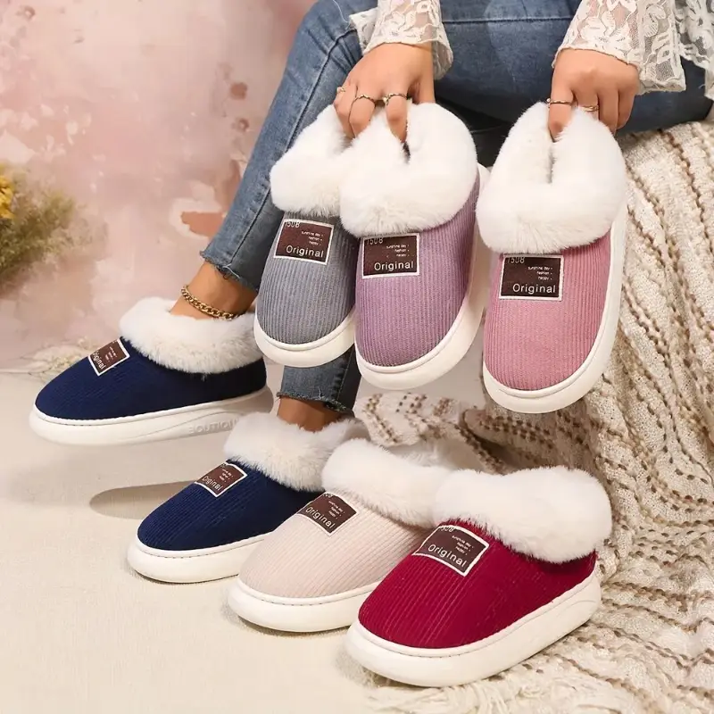 High-Top Cotton Slippers, Warm Winter Plush Home Slippers for the Elderly, Soft-Soled Couple's Closed-Back Cotton Shoes with a Stepping-On-Clouds Feel