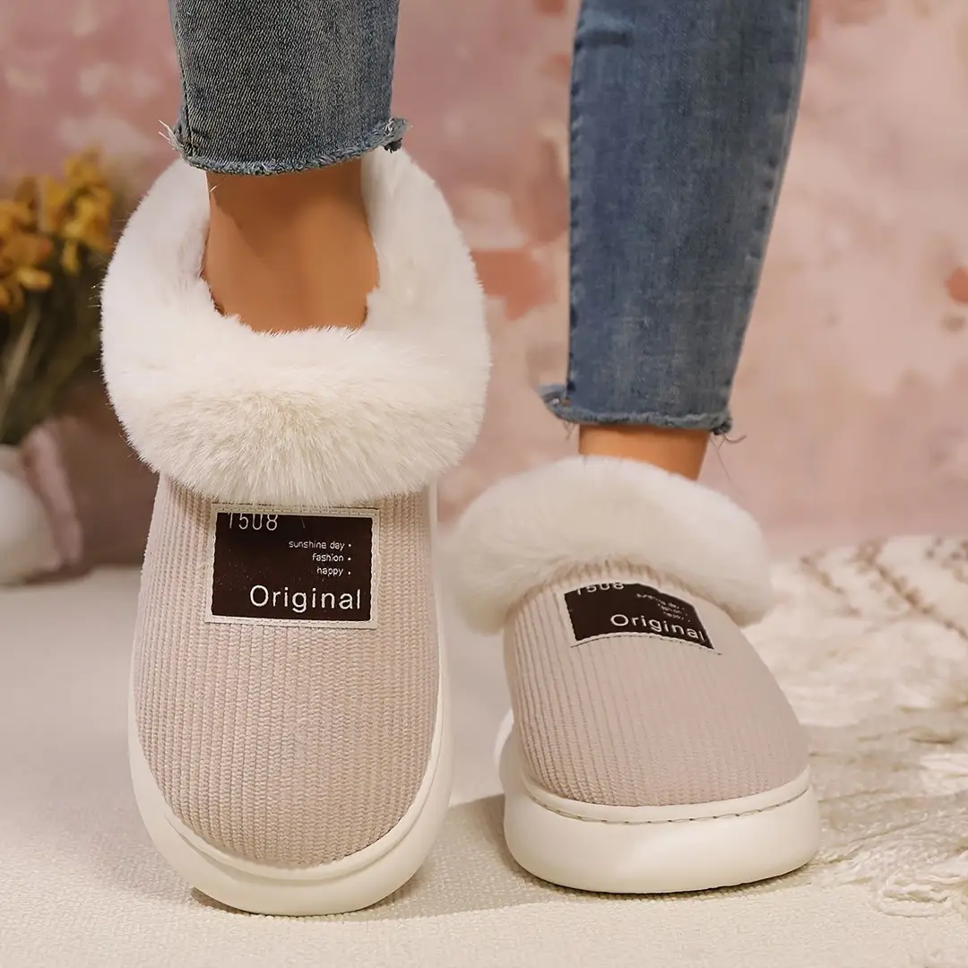High-Top Cotton Slippers, Warm Winter Plush Home Slippers for the Elderly, Soft-Soled Couple's Closed-Back Cotton Shoes with a Stepping-On-Clouds Feel