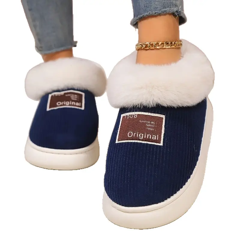 High-Top Cotton Slippers, Warm Winter Plush Home Slippers for the Elderly, Soft-Soled Couple's Closed-Back Cotton Shoes with a Stepping-On-Clouds Feel
