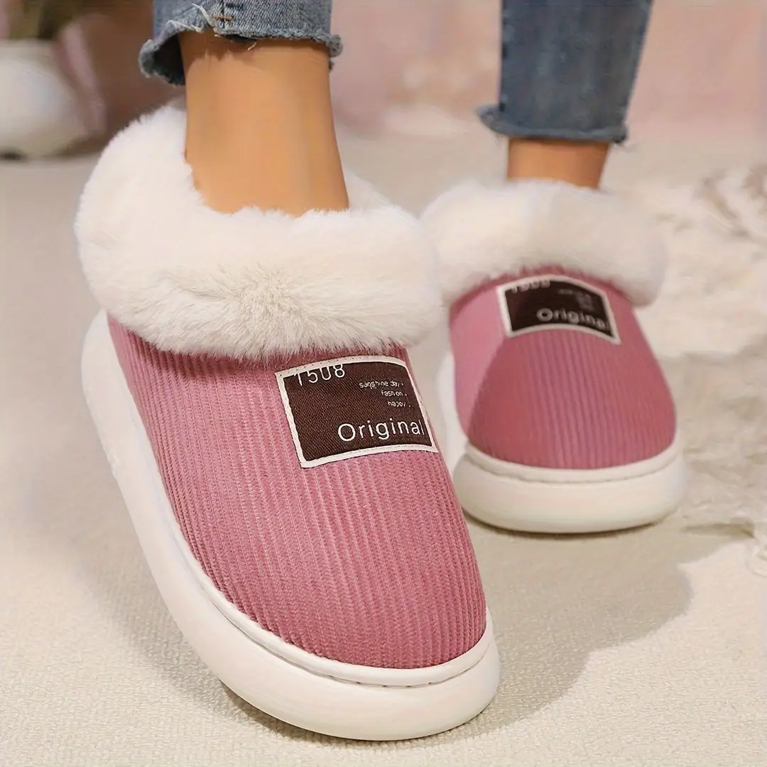 High-Top Cotton Slippers, Warm Winter Plush Home Slippers for the Elderly, Soft-Soled Couple's Closed-Back Cotton Shoes with a Stepping-On-Clouds Feel