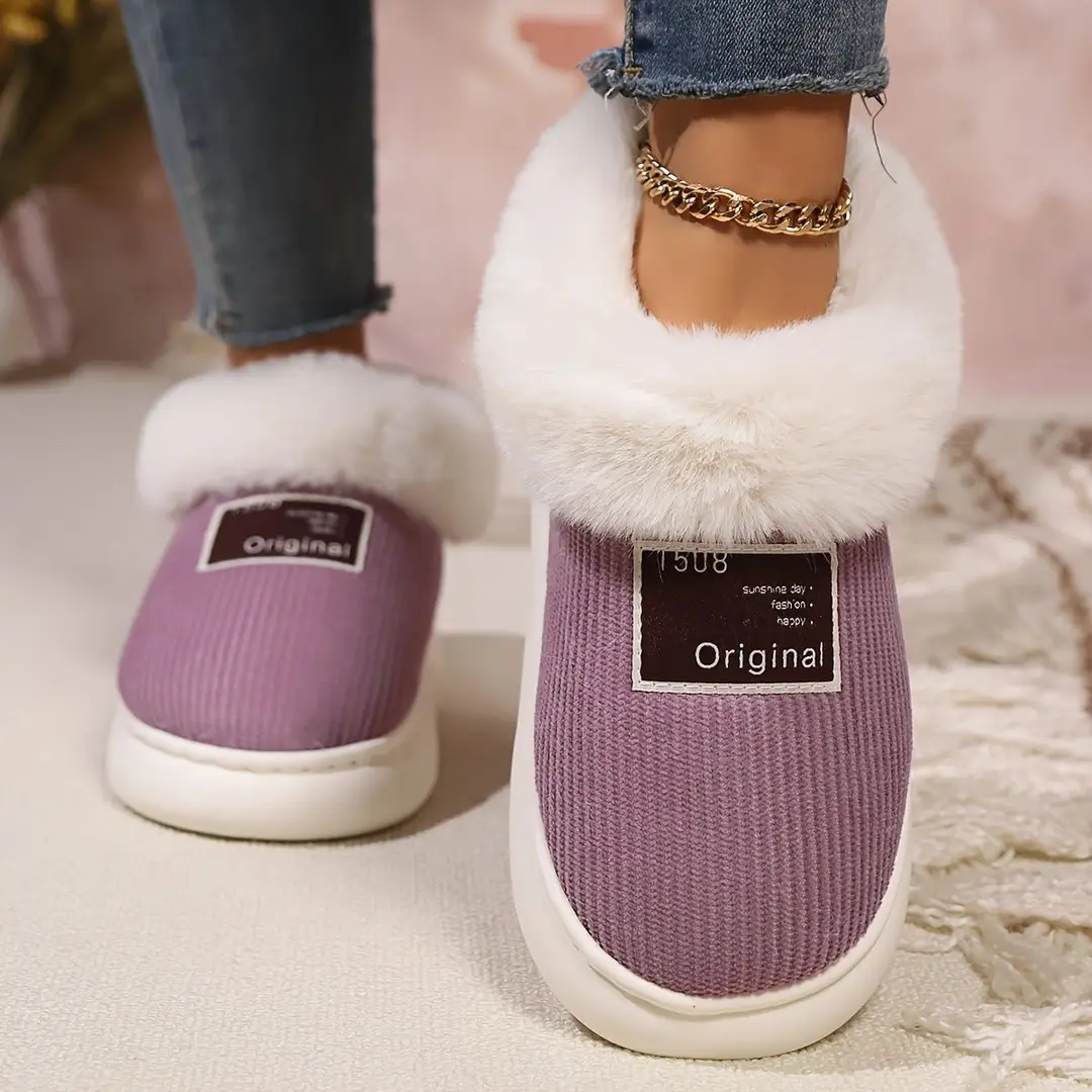 High-Top Cotton Slippers, Warm Winter Plush Home Slippers for the Elderly, Soft-Soled Couple's Closed-Back Cotton Shoes with a Stepping-On-Clouds Feel