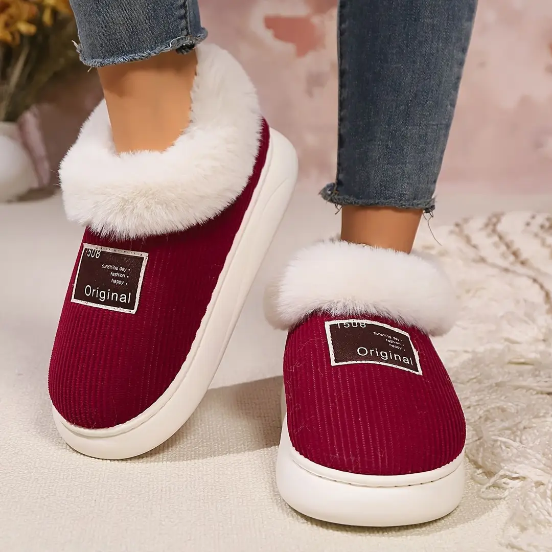 High-Top Cotton Slippers, Warm Winter Plush Home Slippers for the Elderly, Soft-Soled Couple's Closed-Back Cotton Shoes with a Stepping-On-Clouds Feel
