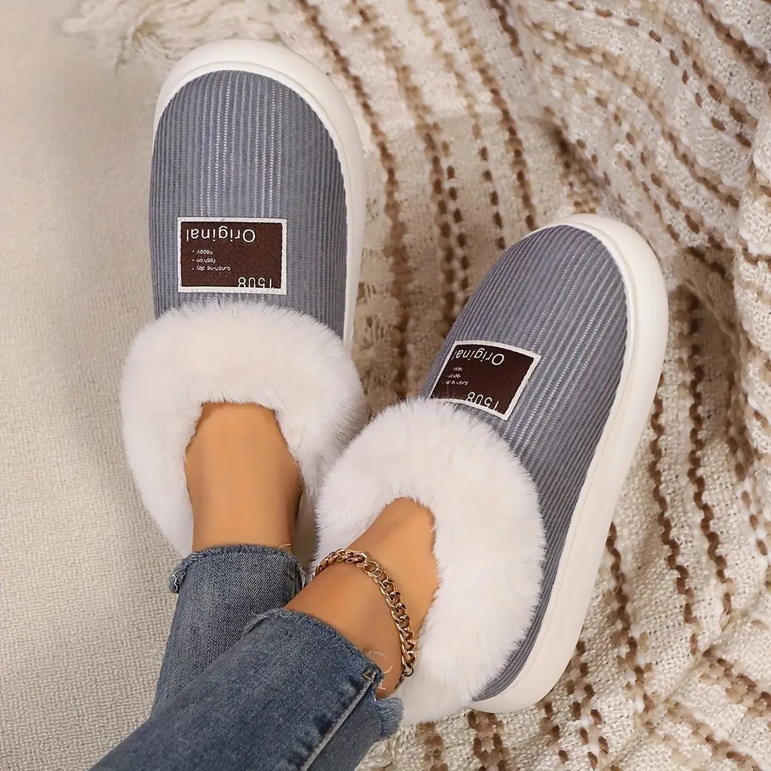 High-Top Cotton Slippers, Warm Winter Plush Home Slippers for the Elderly, Soft-Soled Couple's Closed-Back Cotton Shoes with a Stepping-On-Clouds Feel