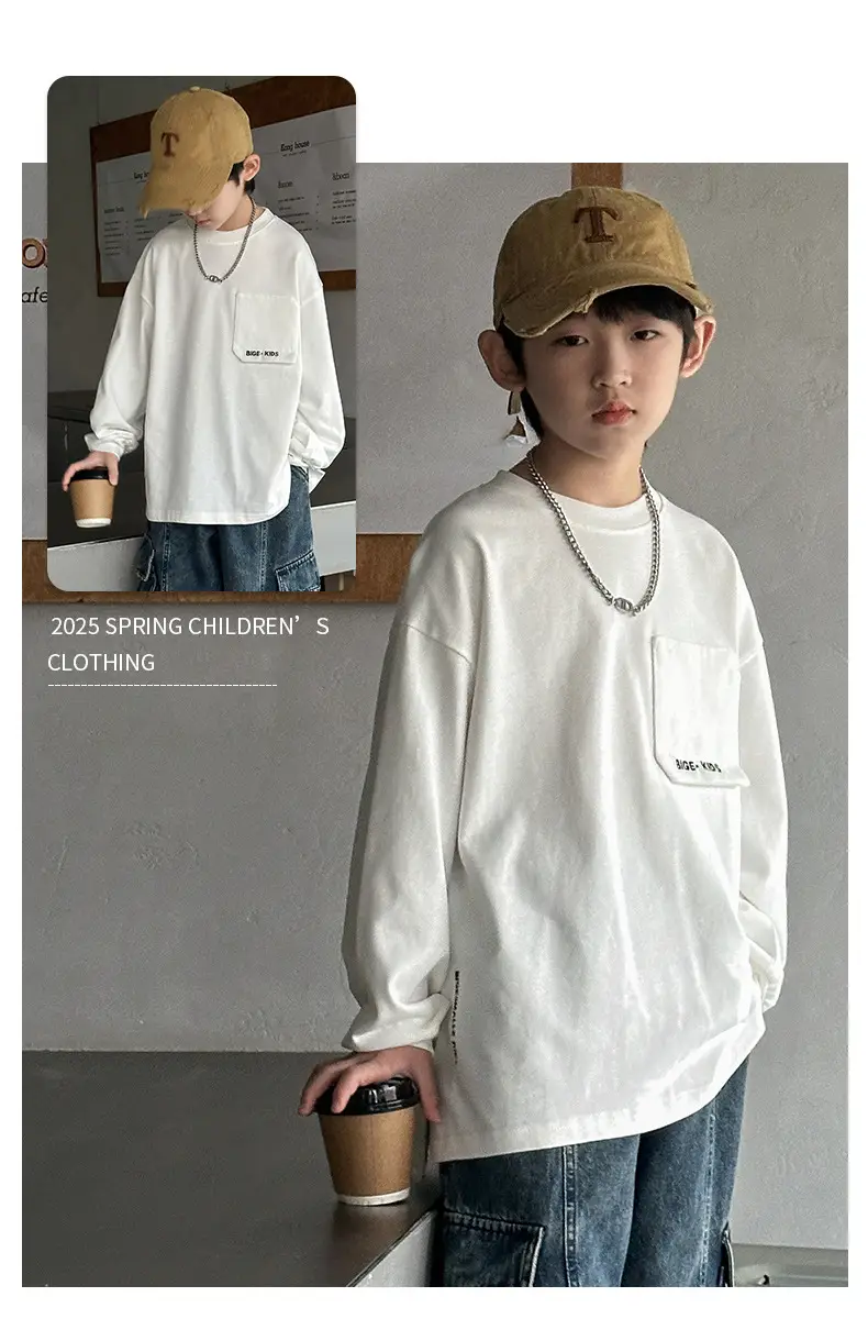 Boys White Long Sleeve T-Shirt Spring Autumn 2026 — feature 8