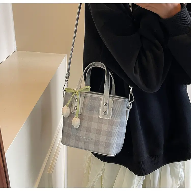 Women's New Plaid Shoulder Bag with Tulip Decor — feature 18
