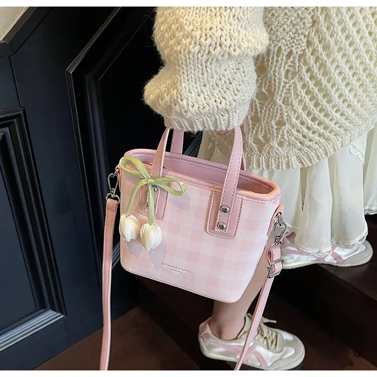 Women's New Plaid Shoulder Bag with Tulip Decor — feature 19