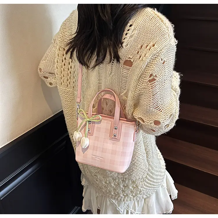 Women's New Plaid Shoulder Bag with Tulip Decor — feature 21