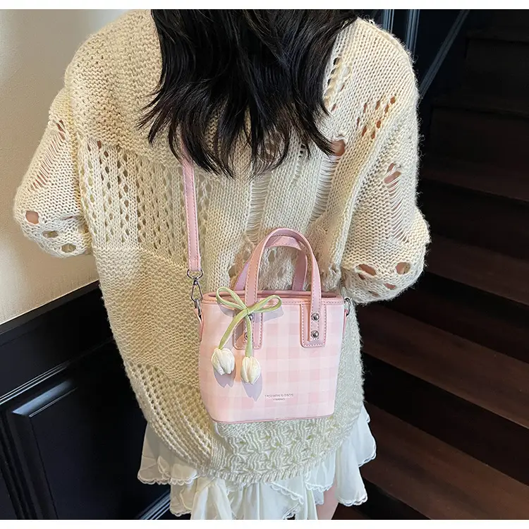 Women's New Plaid Shoulder Bag with Tulip Decor — feature 22