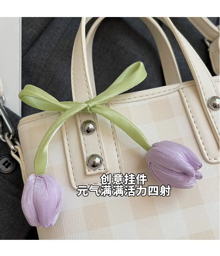 Women's New Plaid Shoulder Bag with Tulip Decor — feature 8
