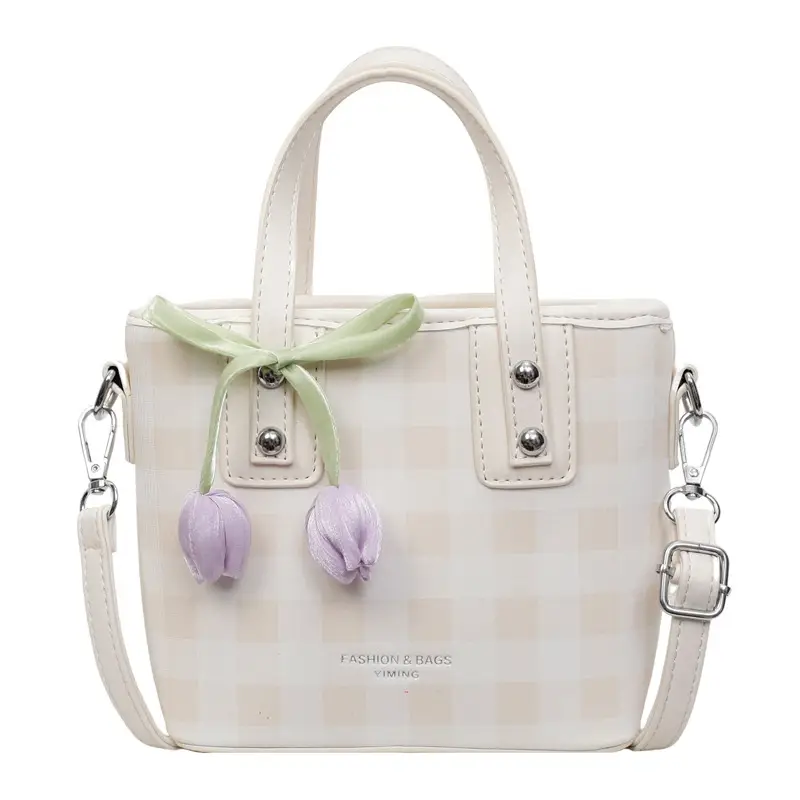 Women's New Plaid Shoulder Bag with Tulip Decor