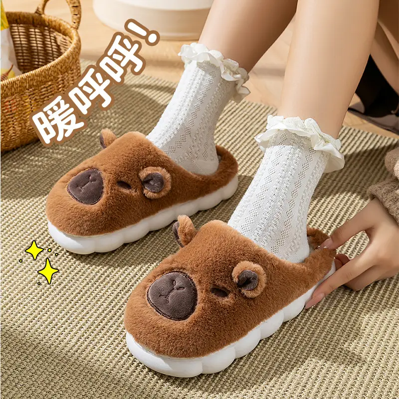 Cute Capybara Fleece Lined Slippers for Women Winter - Image 5