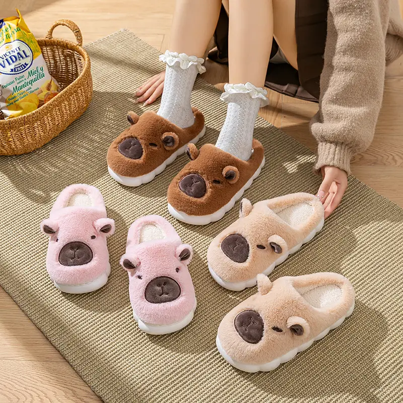 Cute Capybara Fleece Lined Slippers for Women Winter - Image 6