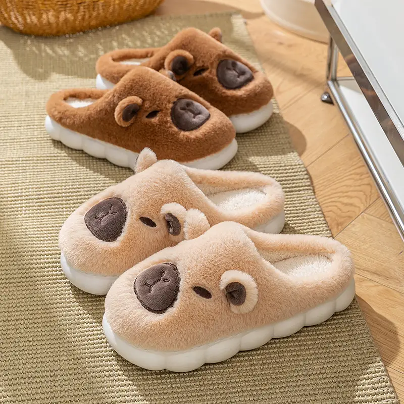 Cute Capybara Fleece Lined Slippers for Women Winter - Image 7