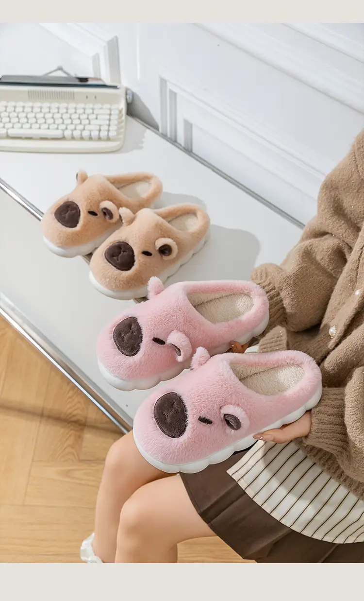 Cute Capybara Fleece Lined Slippers for Women Winter — feature 10