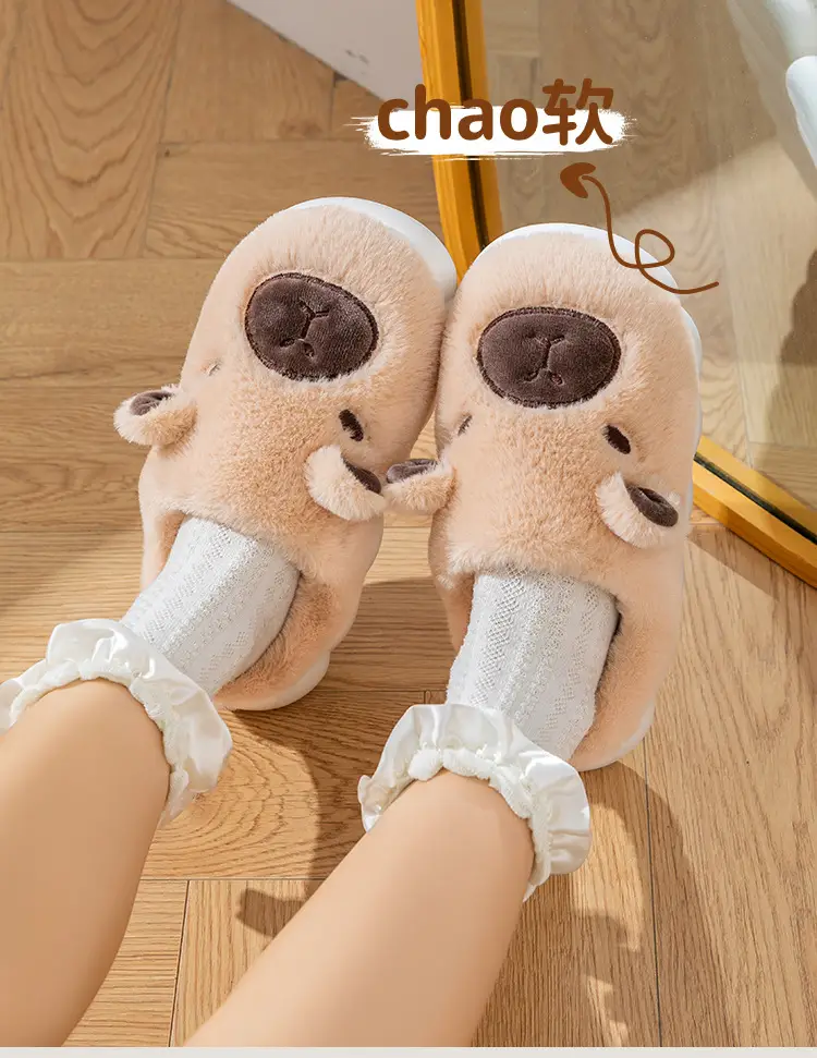 Cute Capybara Fleece Lined Slippers for Women Winter — feature 3