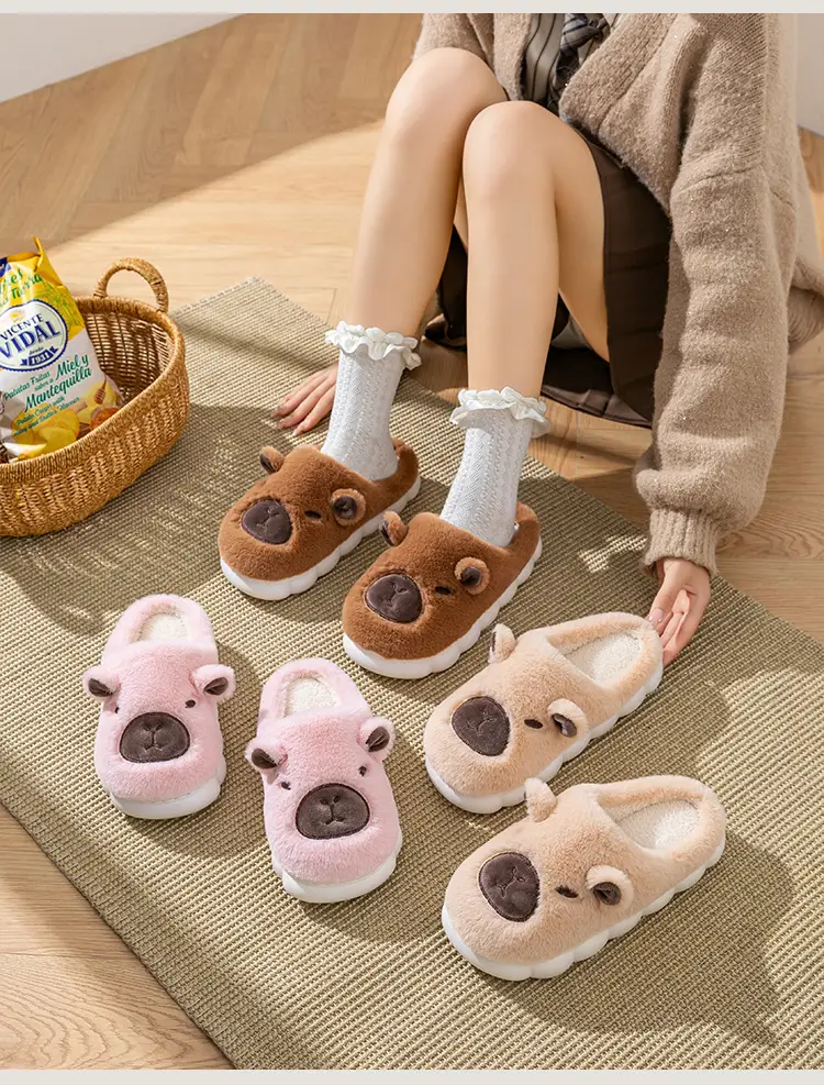 Cute Capybara Fleece Lined Slippers for Women Winter — feature 4